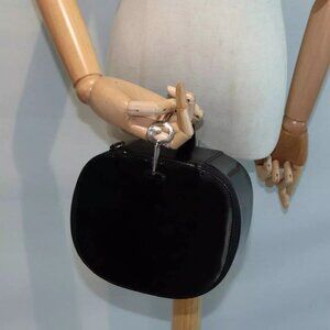 GUCCI Bamboo Vanity Hand Bag Patent Black Silver Auth